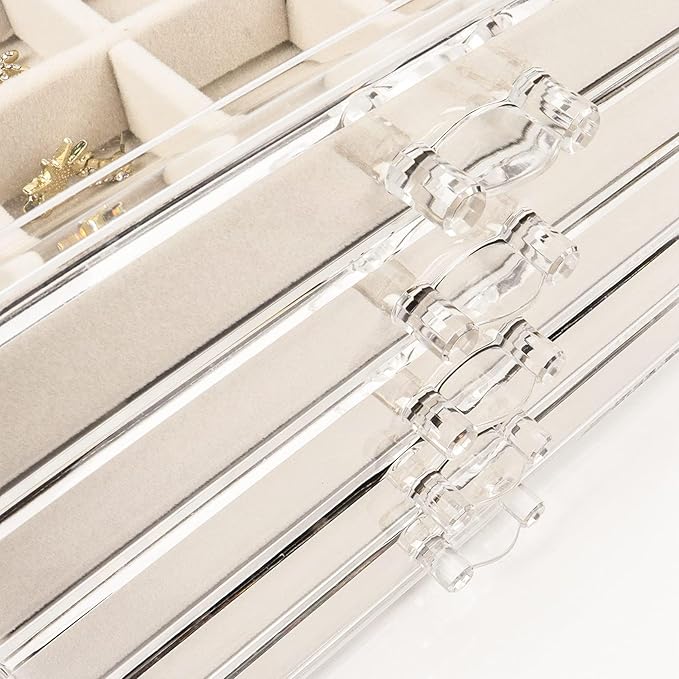 5 Drawers Clear Jewelry Box for Women and Girls, Mother's Day Warm White