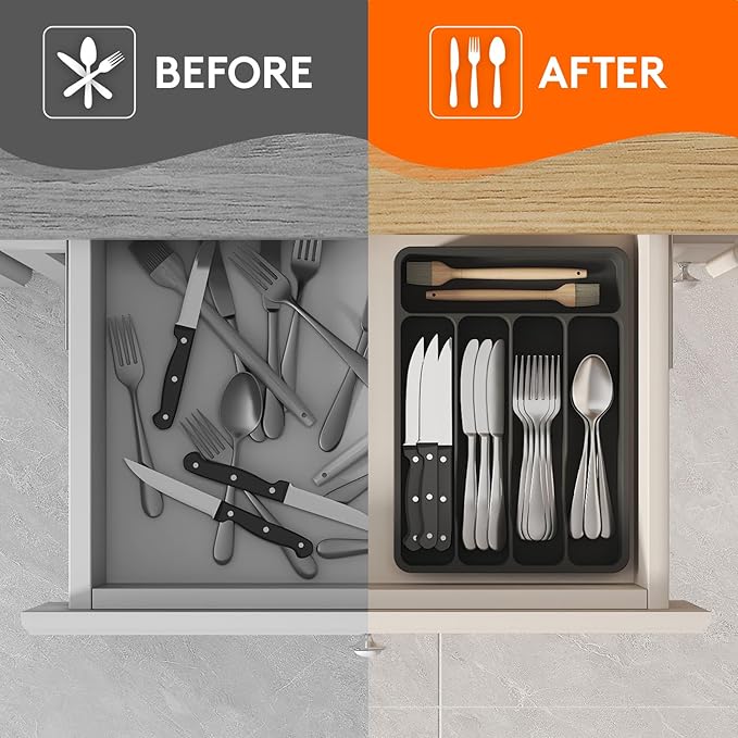 Lifewit Silverware Drawer Organizer Tray, Plastic Cutlery Storage for Kitchen, Flatware and Utensil Holder Divider for Spoons Forks Knives Tableware
