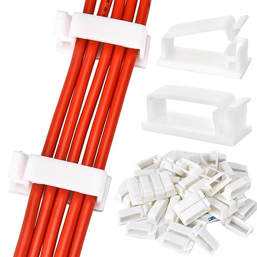 50Pcs Self Adhesive Cable Management Clips,Cable Organizers Wire Clips Cord Holder for PC Laptop Ethernet Cable Desktop Home Office(1.78’’ x 0.75’’ x 0.28’’, White)