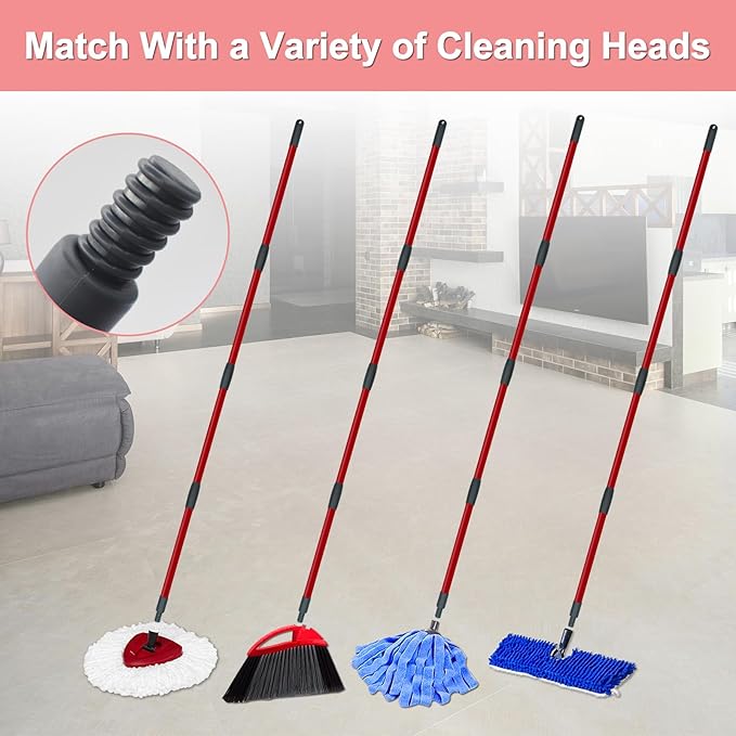 DLAIMI Mop Handle Replacement for Ocedar 4 Section Spin Mop Handle Compatible with Ocedar Spin Mop Refills and Brooms, 30" to 58" Mop Stick for Cedar Floor Cleaning, American Threaded Joint