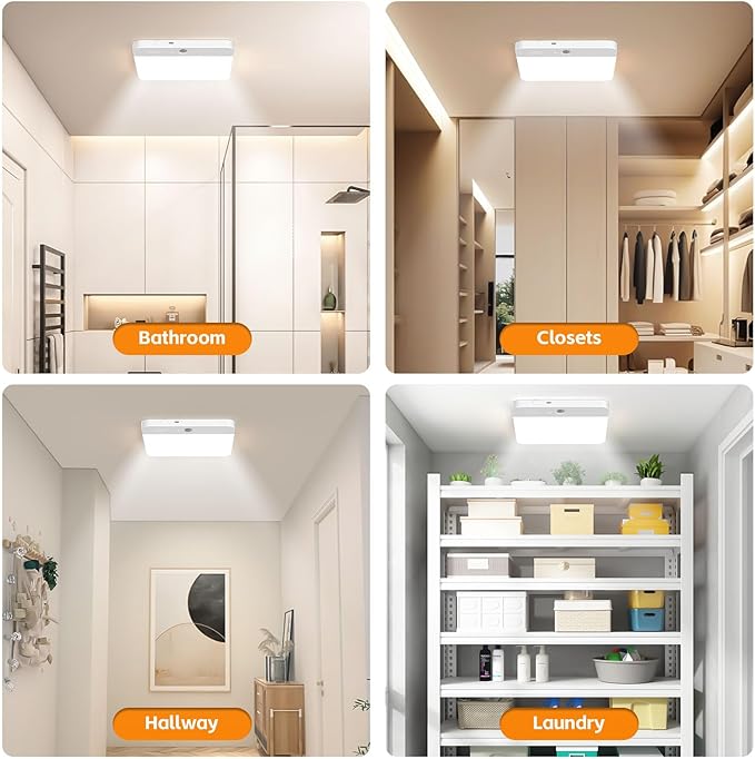 NARUNDREN Rechargeable Motion Sensor LED Ceiling Light with Remote, Wireless Battery Operated Closet Light, 400LM Dimmable 3 Color Temperatures, Motion Activated Light for Stair Hallway Garage Pantry