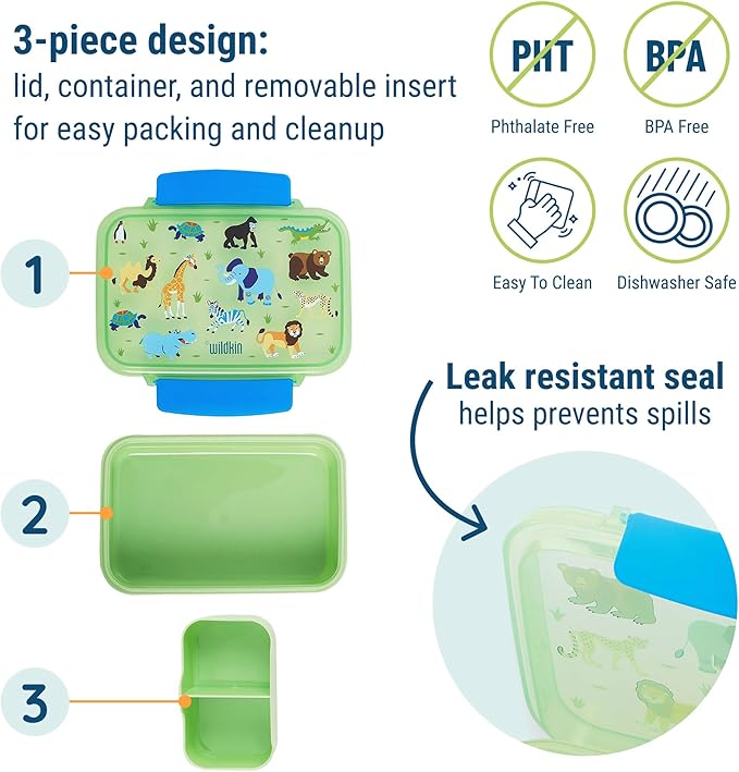 Wildkin Reusable Food Container for Kids – Airtight, Leak Resistant, Dishwasher Safe - Wild Animals