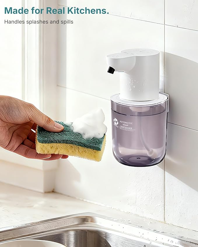 Automatic Foaming Soap Dispenser, 4-Level Touchless Hand Soap Dispenser, USB-C Rechargeable, Wall Mount or Countertop, 13.5oz/400ml, for Bathroom, Kitchen, Office, Hotel, White