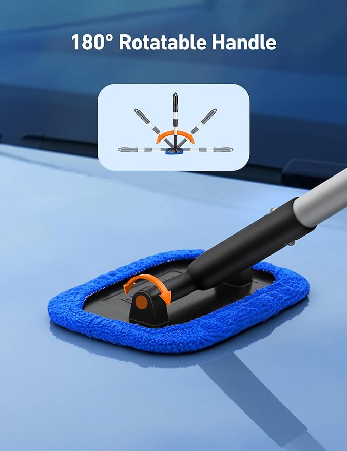 AstroAI Windshield Cleaner Tool - 4 Pads, Extendable Handle