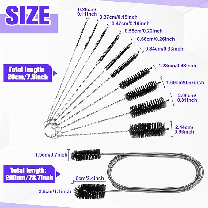 11 Pcs Drain Brush Set - 79" Tube & Straw Cleaners for Kitchen Sink
