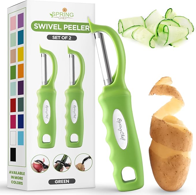 Spring Chef Premium Green Swivel Vegetable Peeler Set of 2, Stainless Steel Apple Peeler for Kitchen with Soft Grip Handle, Dishwasher Safe, Perfect for Potato, Carrot, Veggie, Fruit, Apple, Mango