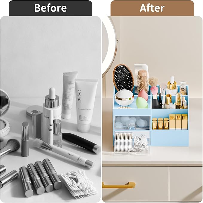 Makeup Organizer with 2 Drawers, Blue
