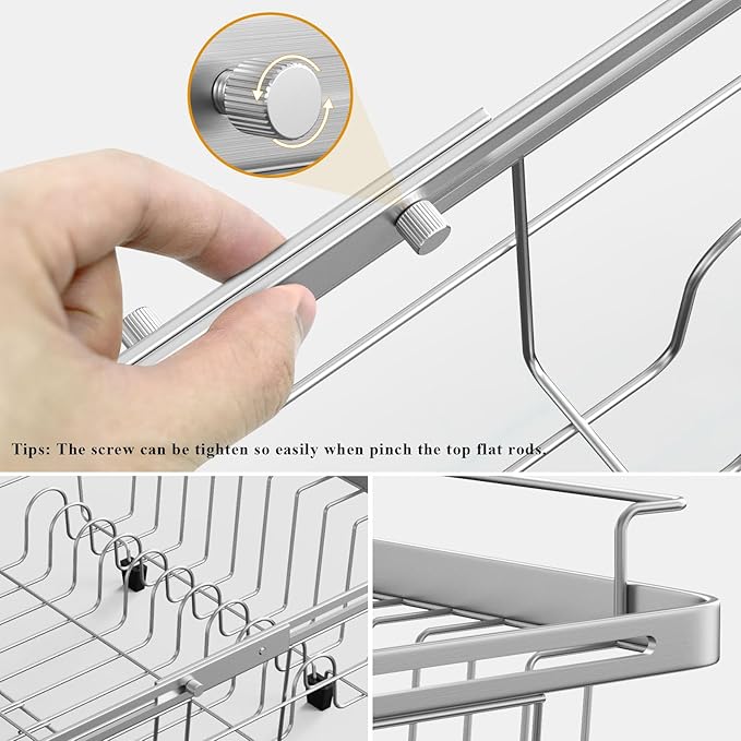 Orgneas Real Capacity Expandable Dish Drying Rack in Sink, Stainless Steel Over the Sink Dish Drainer with Utensil Holder for Kitchen Counter, Fit for Interior Width 10.5''~17'' Sinks