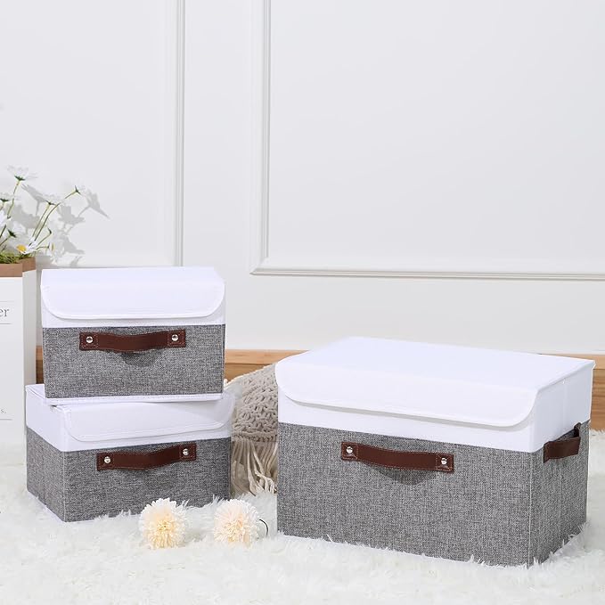 ANMINY 2 Storage Boxes - Small, Gray White - Home Closet Organizer