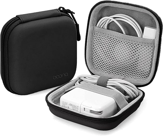 Charger Case for Macbook, Portable Tech Electronic Organizer Bag, Travel Storage Pouch for Laptop Accessories, MacBook Power Adapter, Charging Cords, USB Drives, Power Bank (Black PU, M)