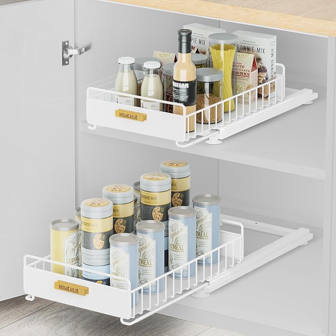 Under Sink Organizer, 2 Packs Under Sink Organizers and Storage, White