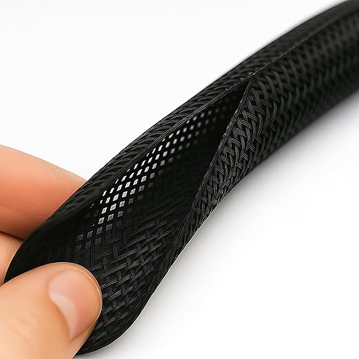 Electriduct 1.25" Hook Self Closing Sleeve Braid Wrap Around Sleeving Flame Retardant Flexible Mesh Cord Cover Cable Protector Wire Organizer - 50 Feet - Black