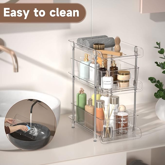 2Set 3 Tier Clear Bathroom Organizer with Dividers