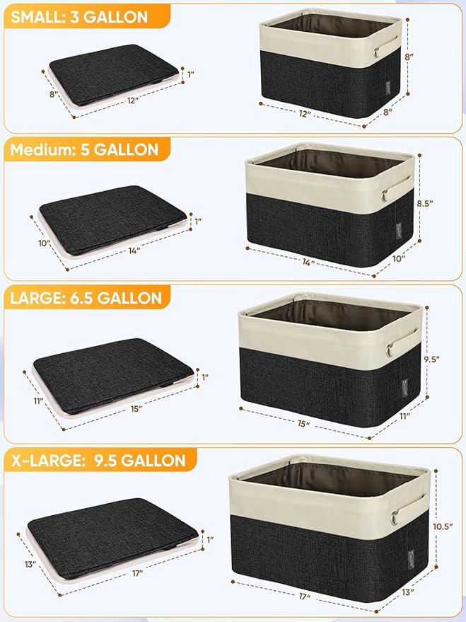 2 Pack Fabric Closet Storage Bins for Shelves, Black, 14''x10''x8.5''