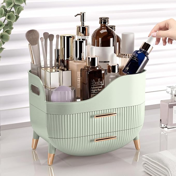 Makeup Organizer with Drawers, Green Skincare Organizer for Vanity