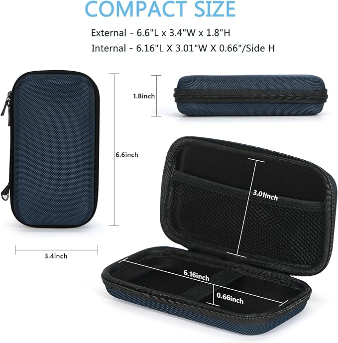 Hard EVA Protective Case - GLCON Portable Storage Case for Charging Cable, Power Bank, Hard Drive, Cell Phone, External Battery - Small Travel Case Mesh Inner Pocket + Zipper Enclosure (Grey Blue)