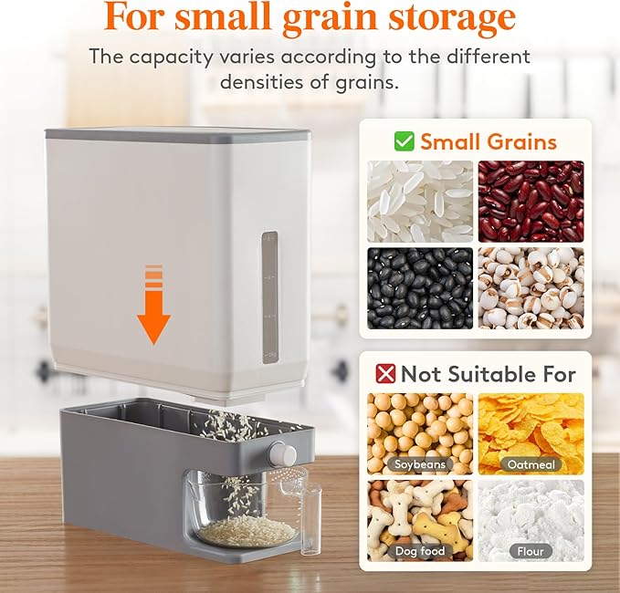 Lifewit 2 Pack Rice Dispenser 25 Lbs(11.3kg), Rice Storage Container Sealed Moisture Proof with Measuring Cup for Kitchen Pantry Household, BPA-Free