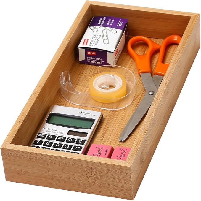 HOME Rustic Natural Bamboo Drawer Organizer Storage Box, Pack of 12, 6x15x2 inch
