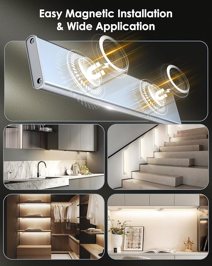 14in Under Cabinet Lighting, Upgraded 3200mAh Rechargeable Under Cabinet Lights Wireless, LED Motion Sensor Light Indoor Closet Lights Under-Counter Light Fixtures for Kitchen, Pantry, 2-Pack