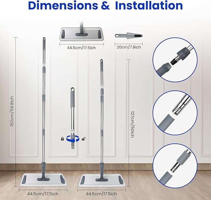 Microfiber Flat Mops for Floor Cleaning, Wet Dry and Dust Mop with 4 Reusable Washable Pads, Bathroom Kitchen Mop with Long Stainless Steel Handle for Laminate Hardwood Wooden Wall Vinyl Tile