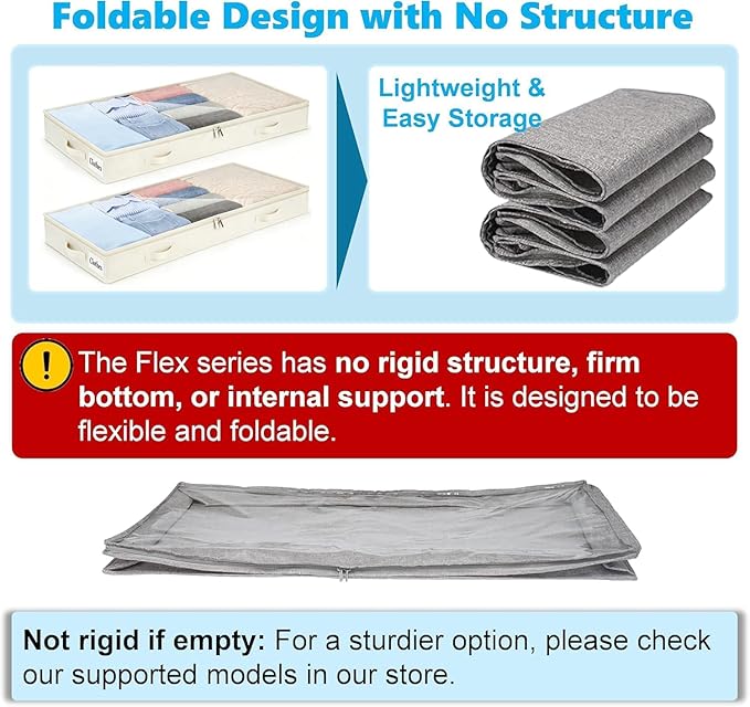 4 Inch Low Profile Under Bed Storage Drawer 2 Pack, Lightweight Underbed Clothes Storage Container Bins With NO STURCTURE