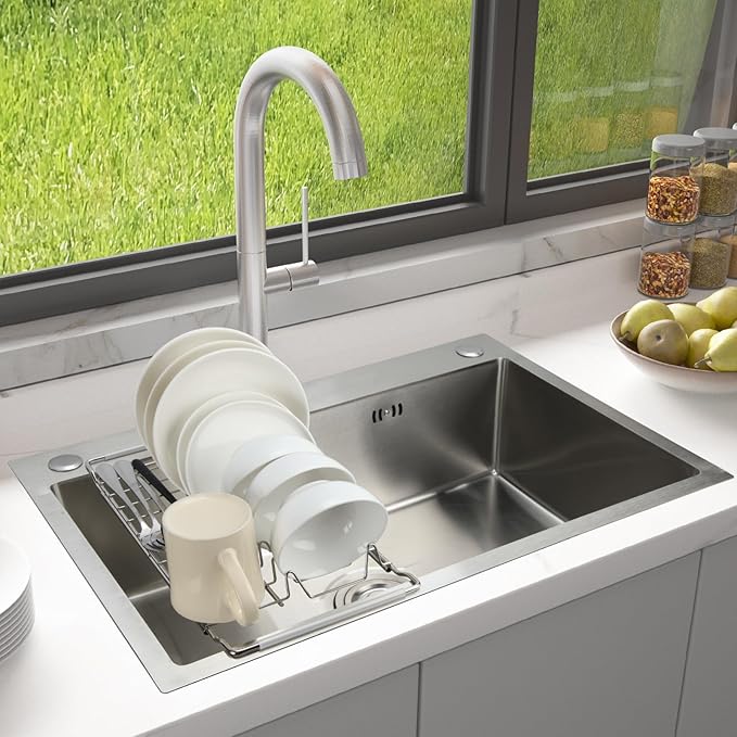 Space Saving Dish Drying Rack Small - Expandable Telescopic Over The Sink Drying Rack,304 Stainless Steel Dishrack for 13.58" - 21.65" Sinks.(Large)