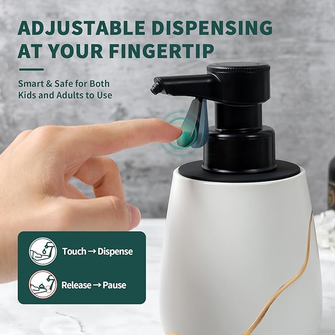 BosilunLife Automatic Soap Dispenser Bathroom - Liquid Hand Free Dispenser Battery Operated Smart Electric Lotion Soap Dispenser with Waterproof Pump Dish Soap Dispenser Ceramic White, 17oz