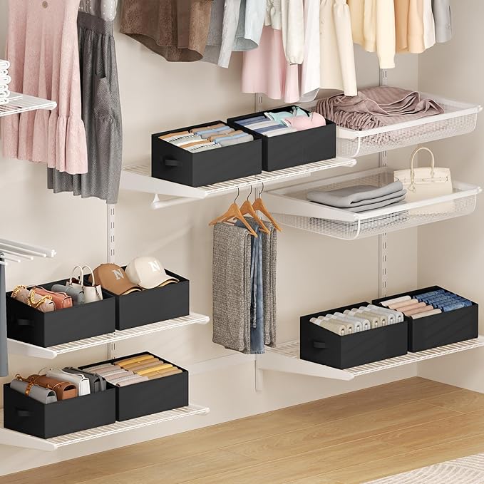 DIMJ Closet Storage Bins 8 Pack - Fabric Storage Baskets for Shelves, Large Clothes Organizers with Handles