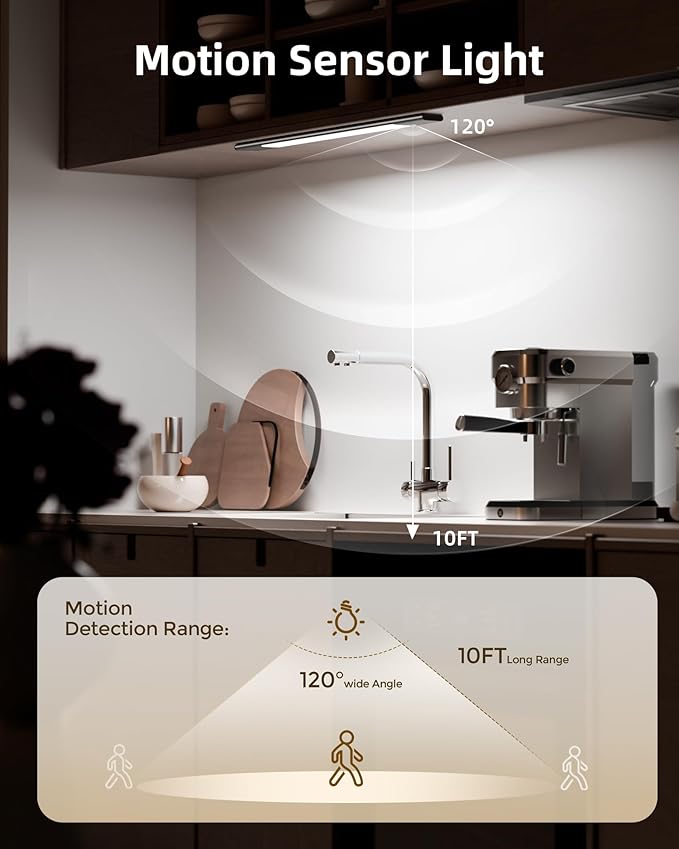 EZVALO Under Cabinet Lighting, 2-Pack Motion Sensor Lights with 4 Detachable Batteries, 76 LEDs Dimmable Closet Lights, 3 Color Temps, Under Counter Lights for Kitchen, Pantry, Wardrobe