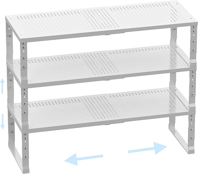 Cabinet Shelf,Expandable Adjustable Stackable Kitchen Organizer,for cabinets, Kitchens, countertops, bathrooms Shelf Organizer(3Packs/White,Large)