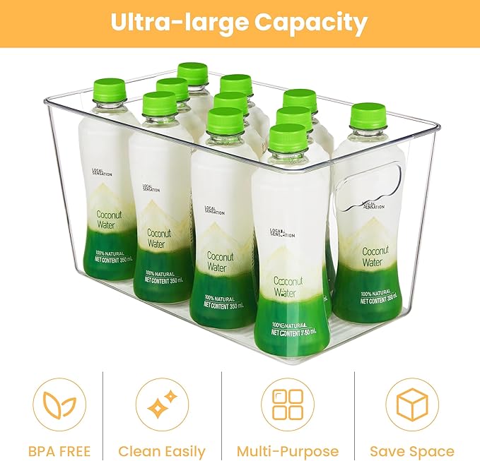 10 Pack Clear Pantry Organizer Bins, Plastic Containers with Handle for Kitchen