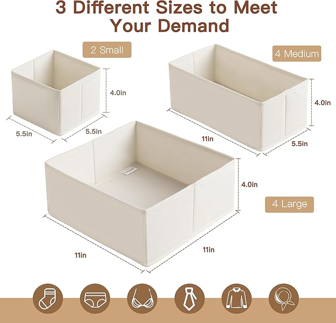 Drawer Organizer Clothes, 10 Pack Dresser Organizer for Baby Clothes, Oatmeal
