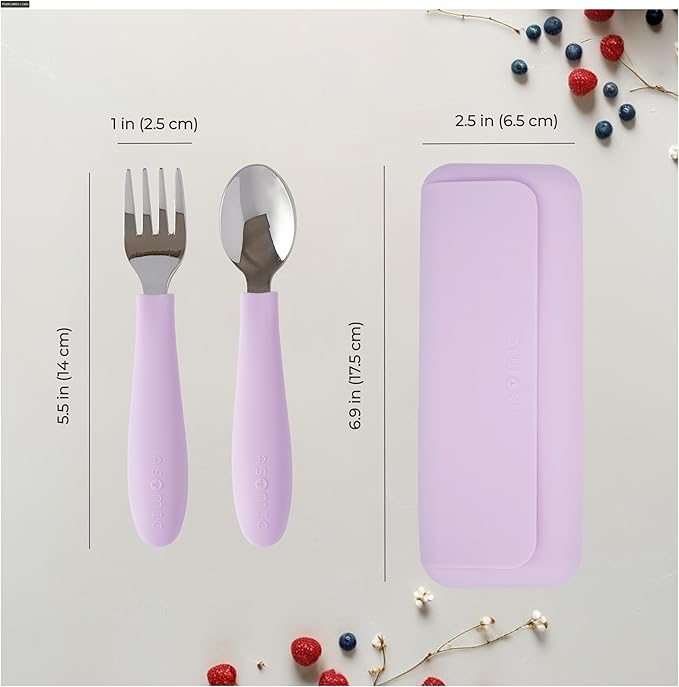 ASOMIC Premium 316 Stainless Steel Toddler Utensils with Silicone Handles & Travel Case, Kids Spoon & Fork Set for Toddler Self Feeding at Daycare, Preschool & School, BPA-Free, Dishwasher Safe