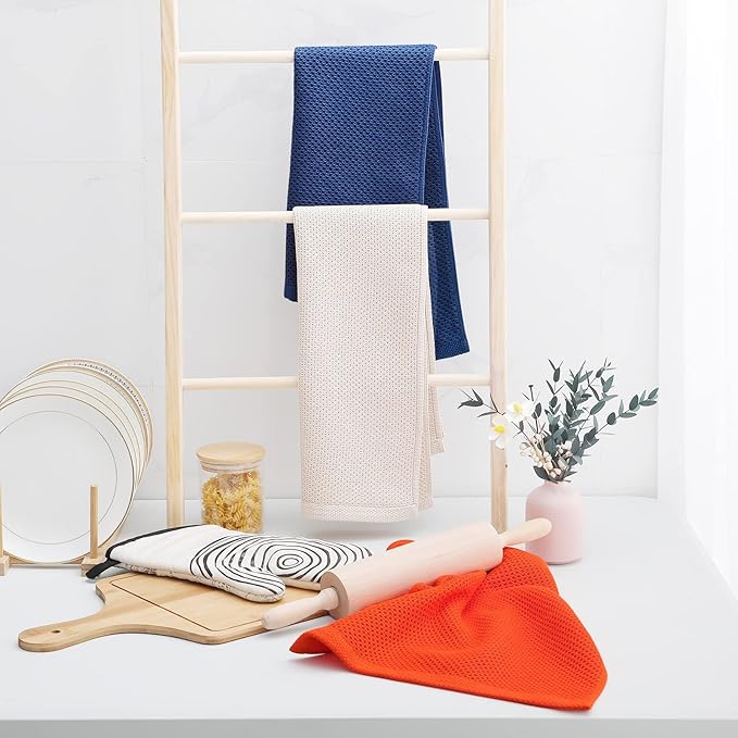 Homaxy 100% Cotton Waffle Weave Kitchen Dish Towels, Ultra Soft Absorbent Quick Drying Cleaning Towel, 13 x 28 Inches, 24-Pack, Navy Blue