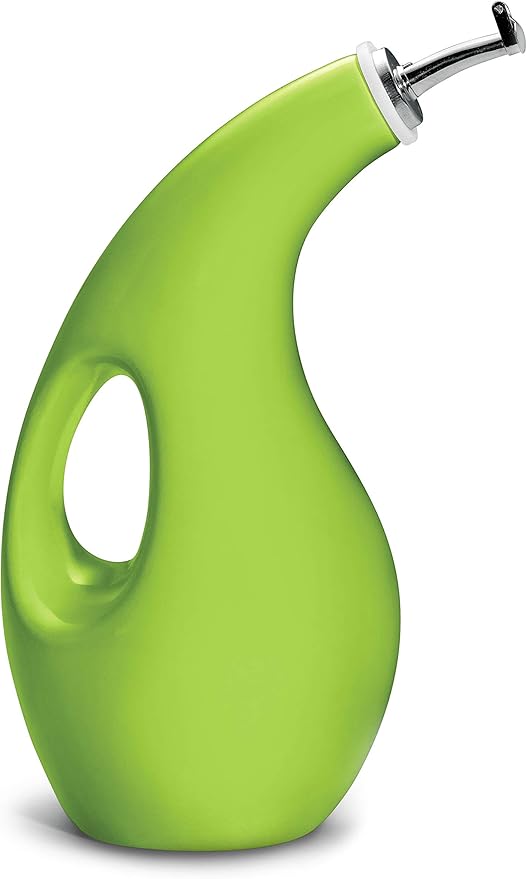 Rachael Ray Solid Glaze Ceramics EVOO Olive Oil Bottle Dispenser with Spout - 24 Ounce, Green