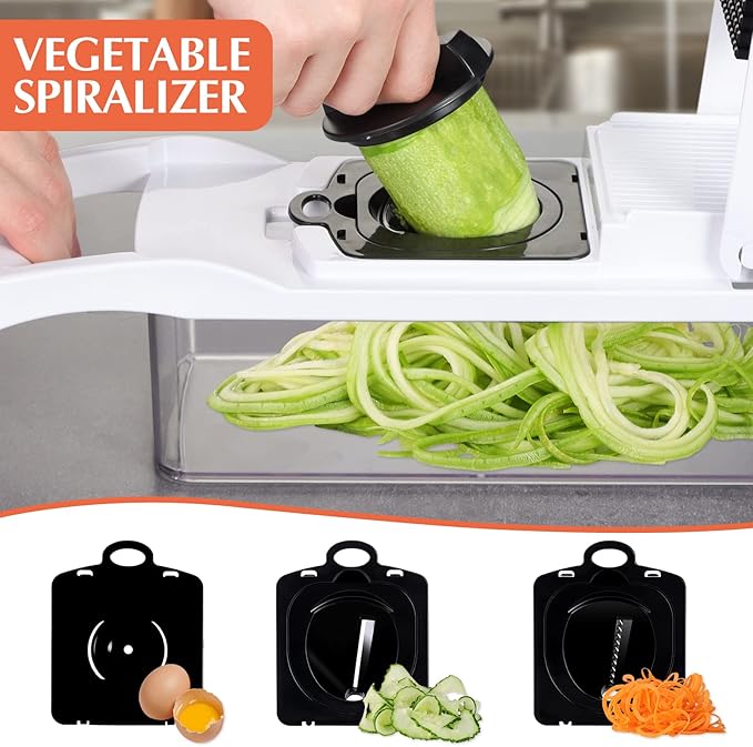 KEOUKE Vegetable Chopper Mandoline Slicer Pro - 16 in 1 Interchangeable Blades Food Chopper with Container, Hand Guard & Drainer, Veggie Dicer Spiralizer Kitchen Gadget for Onion, Cucumber, Fruit