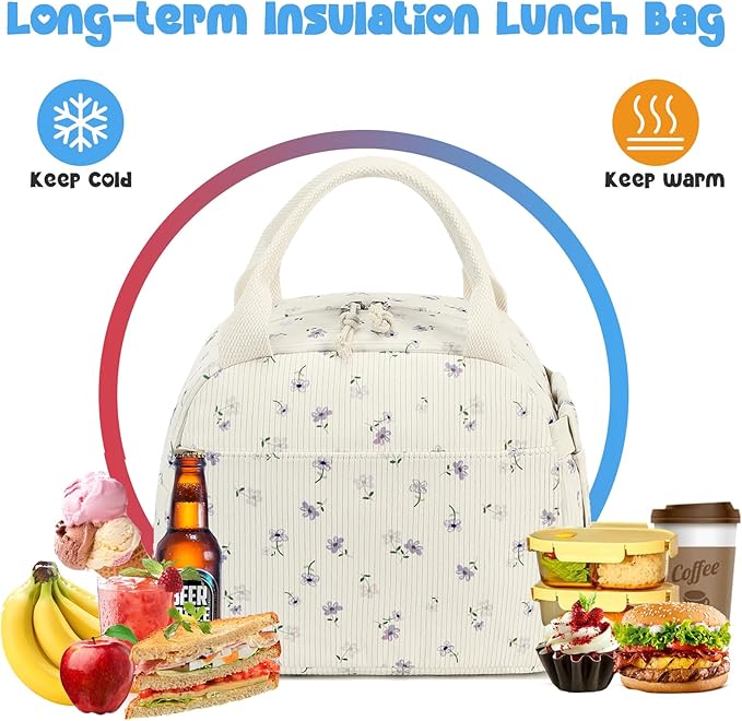 Bluboon Corduroy Lunch Bag - Large, Reusable Insulated Tote for Work/Picnic