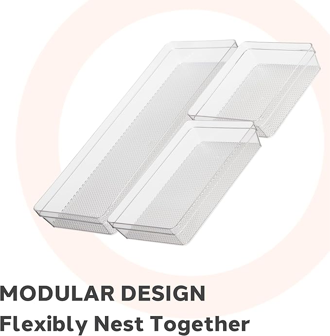Oggi Set of 3 Clear Drawer Organizers - (1) 6x6.25, (1) 6.25x9.25, (1) 6.25x15.75 - Ideal for Organizing Kitchen Drawers, Office, Desk, Silverware, Kitchen Utensils, Cosmetics and Bathrooms