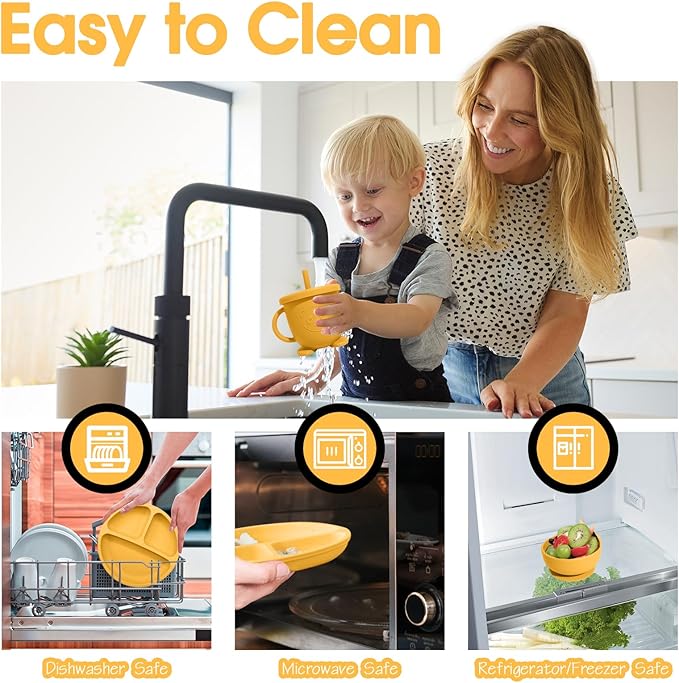 Baby Led Weaning Supplies, 17 Piece BPA-Free Silicone Feeding Set, Eating Essentials Baby Utensils with Suction Plate and Bowl, Pocket Bib