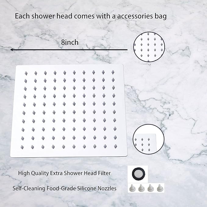 GGStudy Square 6 Inch Stainless Steel Shower Head High Pressure Rainall Shower Head Chrome Ultra Thin Design-Best Pressure Boosting with Silicone Nozzle Easy to Install