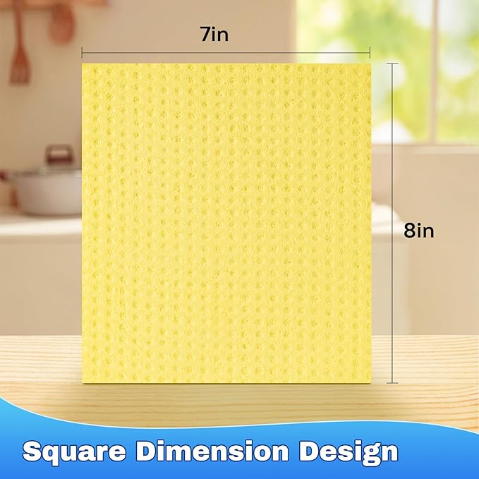 10 Pack Reusable Cellulose Sponge Cloths, Super Absorbent Washable Kitchen Cleaning Cloths, 95% Natural Cellulose + Cotton, Compostable for Dishes Counters Bathroom