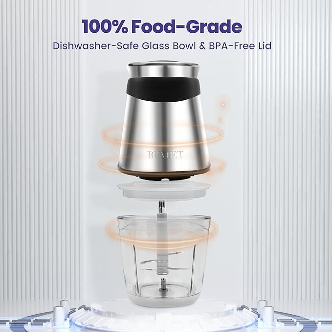 BUMET Electric food processor vegetable chopper 500W one 2.5cup bowl one bi-layer 4 blades Mini Food chopper for home use,Mincing, and Puree for kitchen aid, baby foot