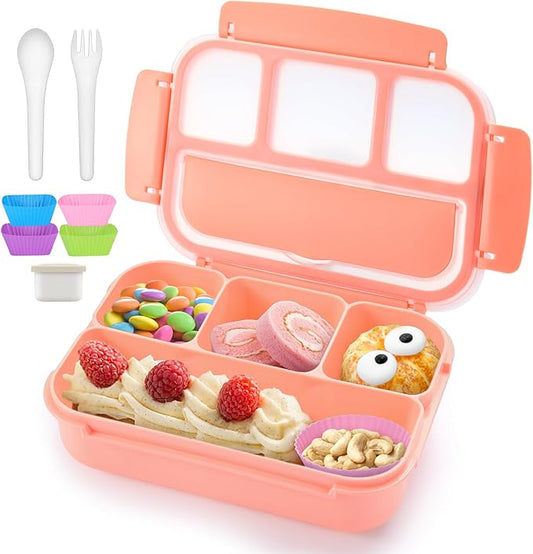 QQKO Bento Box Adult Lunch Box, Lunch Containers for Adults Men Women, Kids Lunch Boxes for School with 4 Compartments, Sauce Container