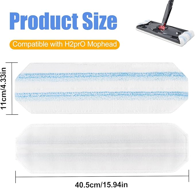 H2prO Mop Replacement Pads Compatible with OCedar H2prO Flat Mop System,Microfiber Mop Heads Replacements for OCedar H2prO Flat Mop,Machine Washable and Reusable for H2prO Refills, 2 Pack