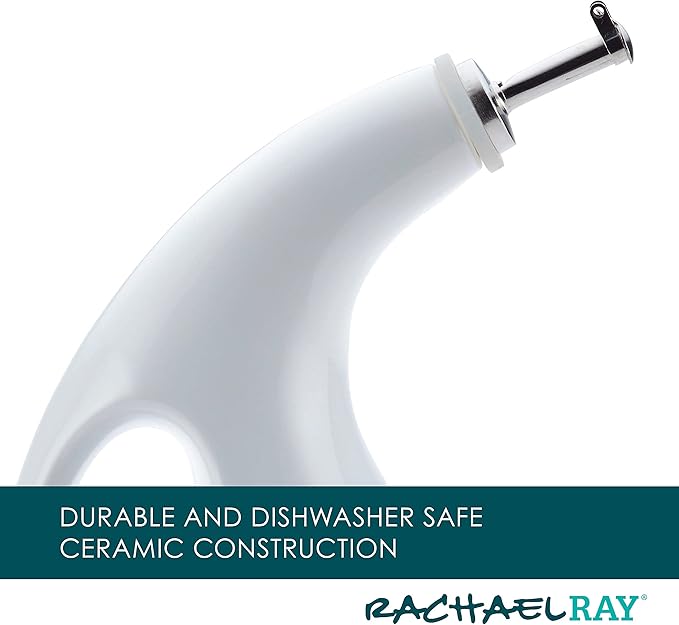 Rachael Ray Ceramic EVOO Oil and Vinegar Dispensing Bottle with Spout, 24 Ounce, White