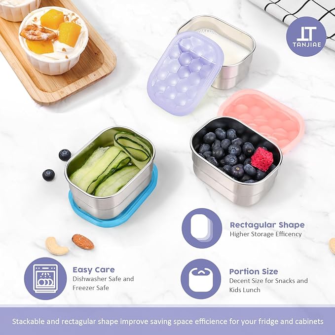 Tanjiae Snack Pro - Small (1 CUP) Stainless Steel Snack Containers for Kids | Easy Open Leak Proof Food Containers with Silicone Lids