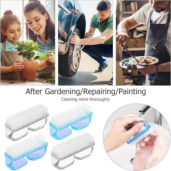 Larbois Handle Grip Nail Brush, Hand Fingernail Brush Cleaner Scrubbing Kit Pedicure for Toes and Nails Men Women (4 Pack) (Color-7)