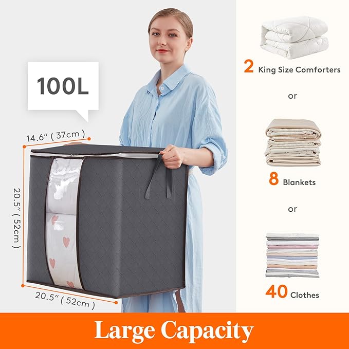 6 Pack 100L Clothes Storage Bins with Lids