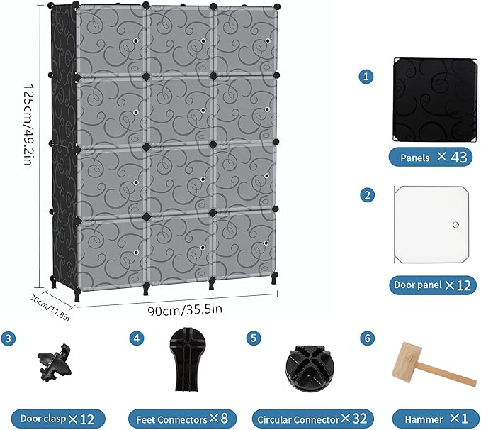 12 Cube Storage Organizer with Doors, DIY Plastic Closet Shelf
