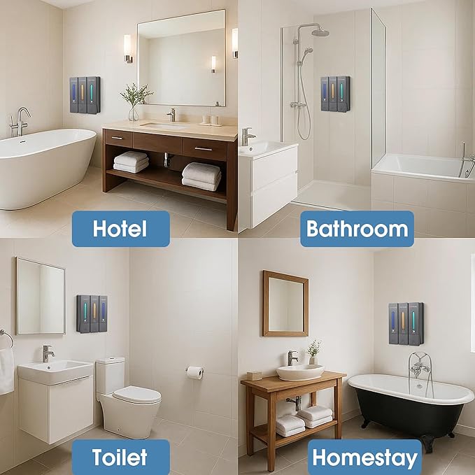 Shampoo and Conditioner Dispenser,Shower Dispenser 3 Chamber No Drill,Shower Soap Dispenser Wall Mounted for Bathroom Hotel with Upgrade Pump Head,3 * 400ml, (Gray 3 Chamber)
